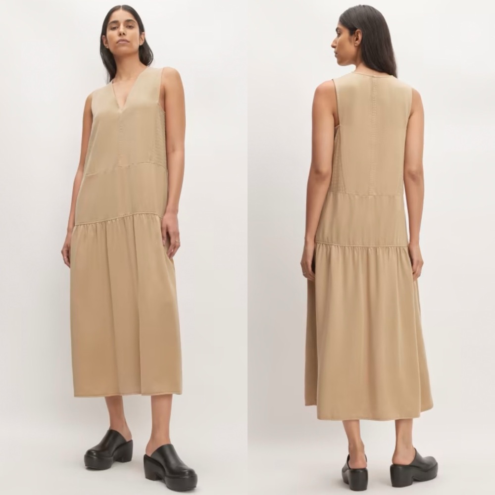 Everlane Sleeveless V-Neck Midi Dress in Beige